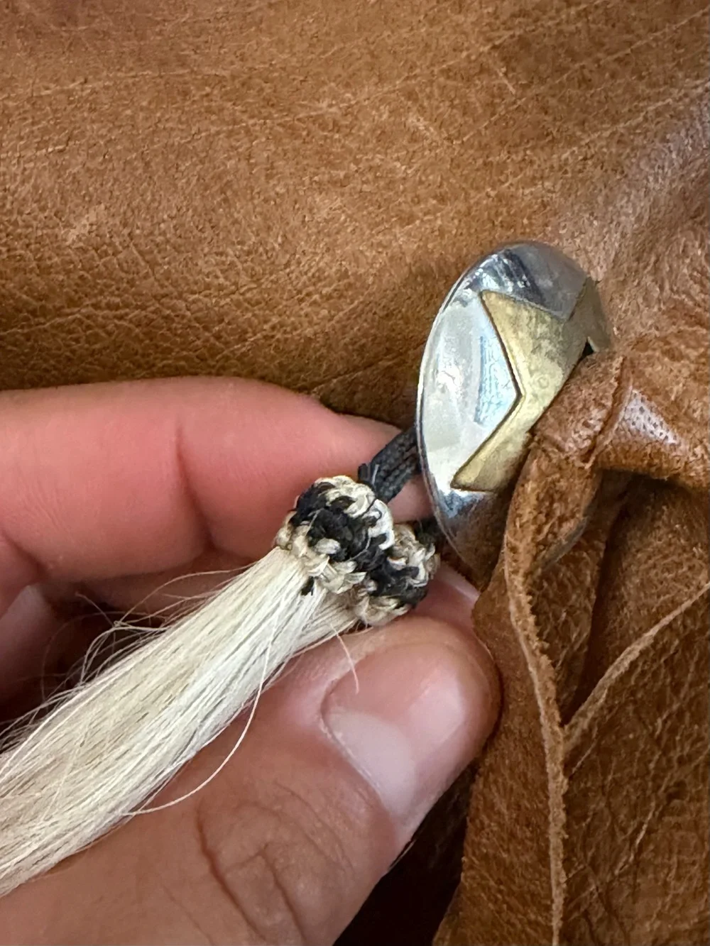 Ralph Lauren Double RL Brown Leather Artisanal Bag with Hair Tassel Concho RRL